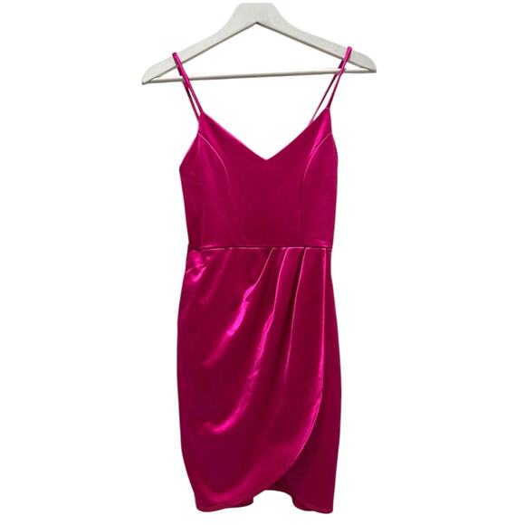 Lulus Hot Pink Satin Wrap Slip Dress XS Party Cocktail Barbiecore - Picture 8 of 15